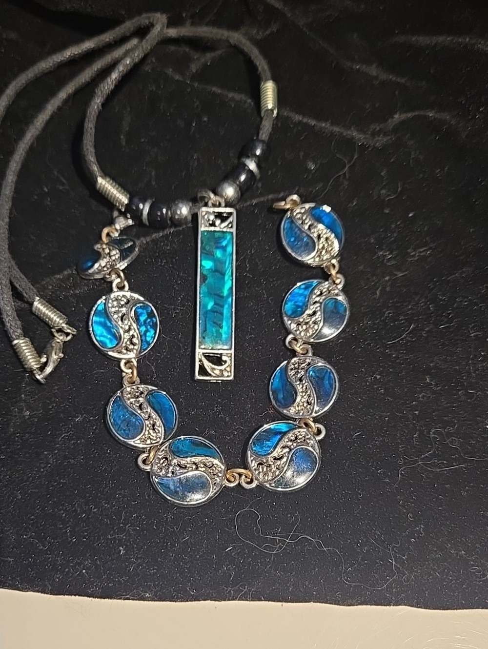 Blue Abalone Inlay Necklace and Bracelet Set - Women Jewelry